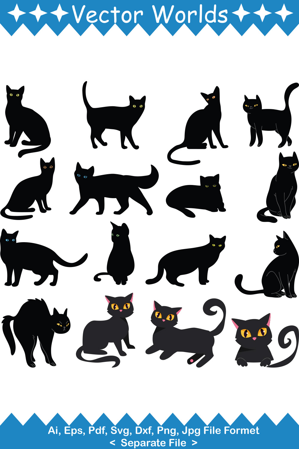 Black Cats SVG Vector Design pinterest preview image.
