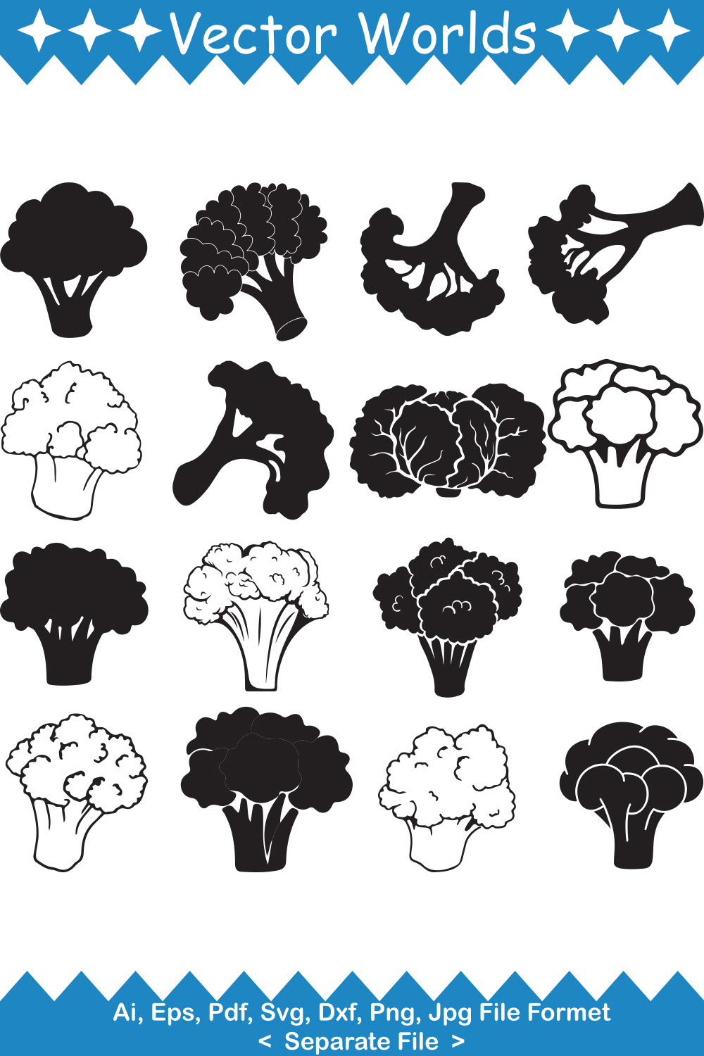 Broccoli SVG Vector Design pinterest preview image.