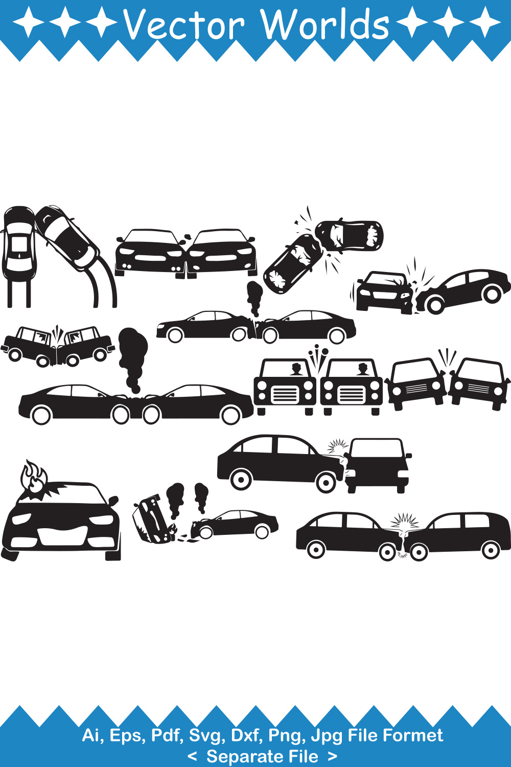 Accident two cars SVG Vector Design pinterest preview image.