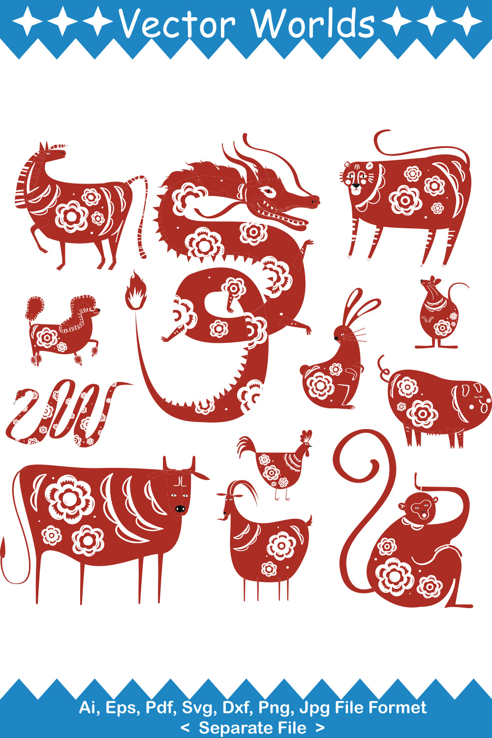 Chinese Zodiac Animal SVG Vector Design pinterest preview image.