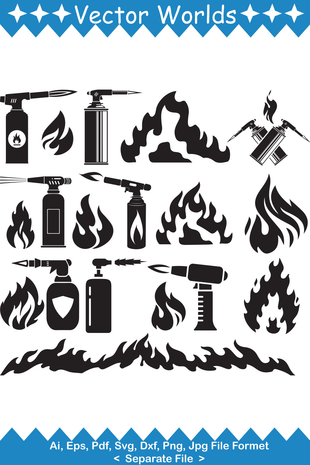 Blowtorch Flame SVG Vector Design pinterest preview image.