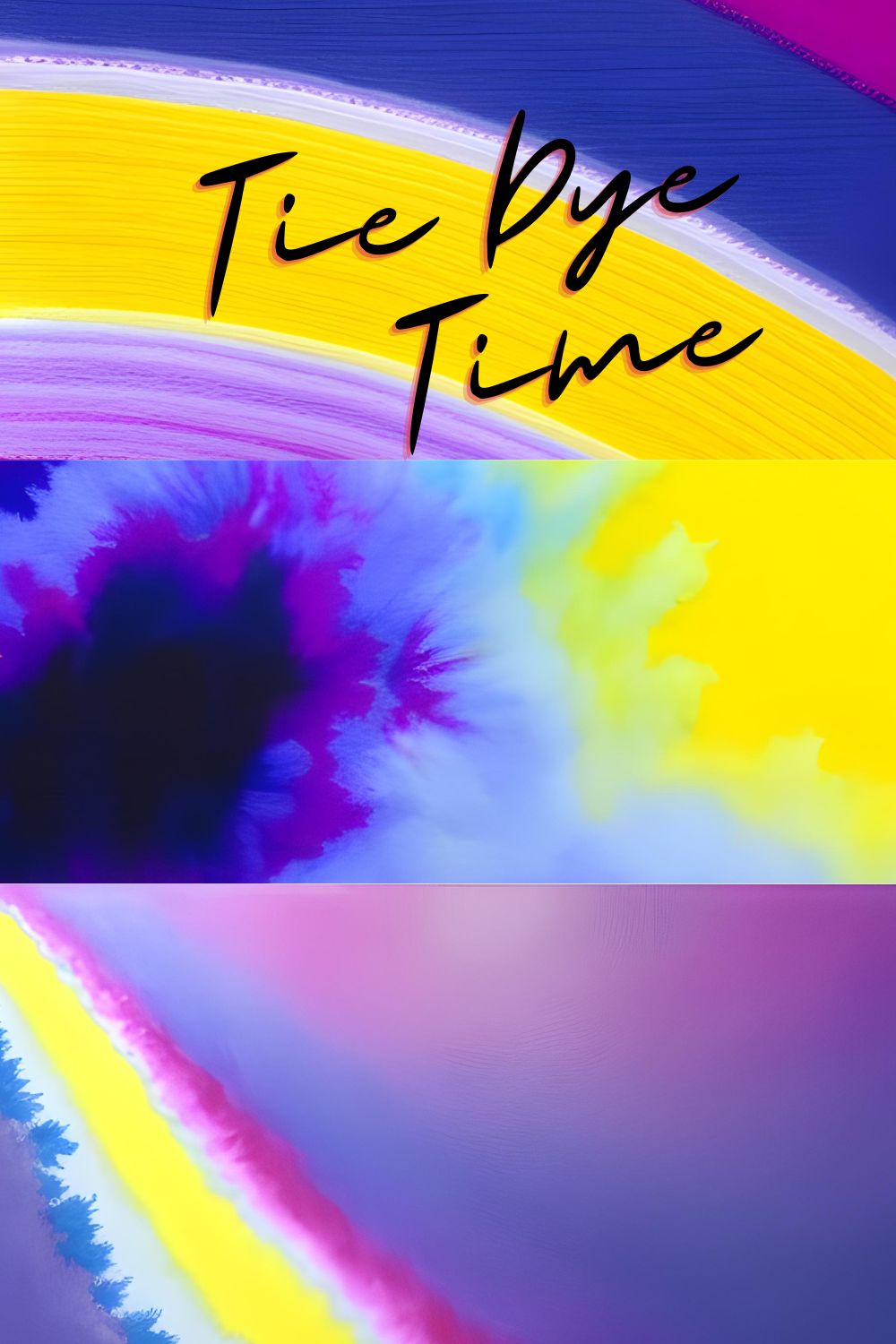 3 tie-dye background images in purple-yellow pinterest preview image.