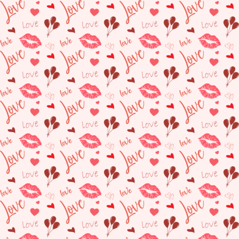 Vector seamless doodle heart and love word pattern cover image.