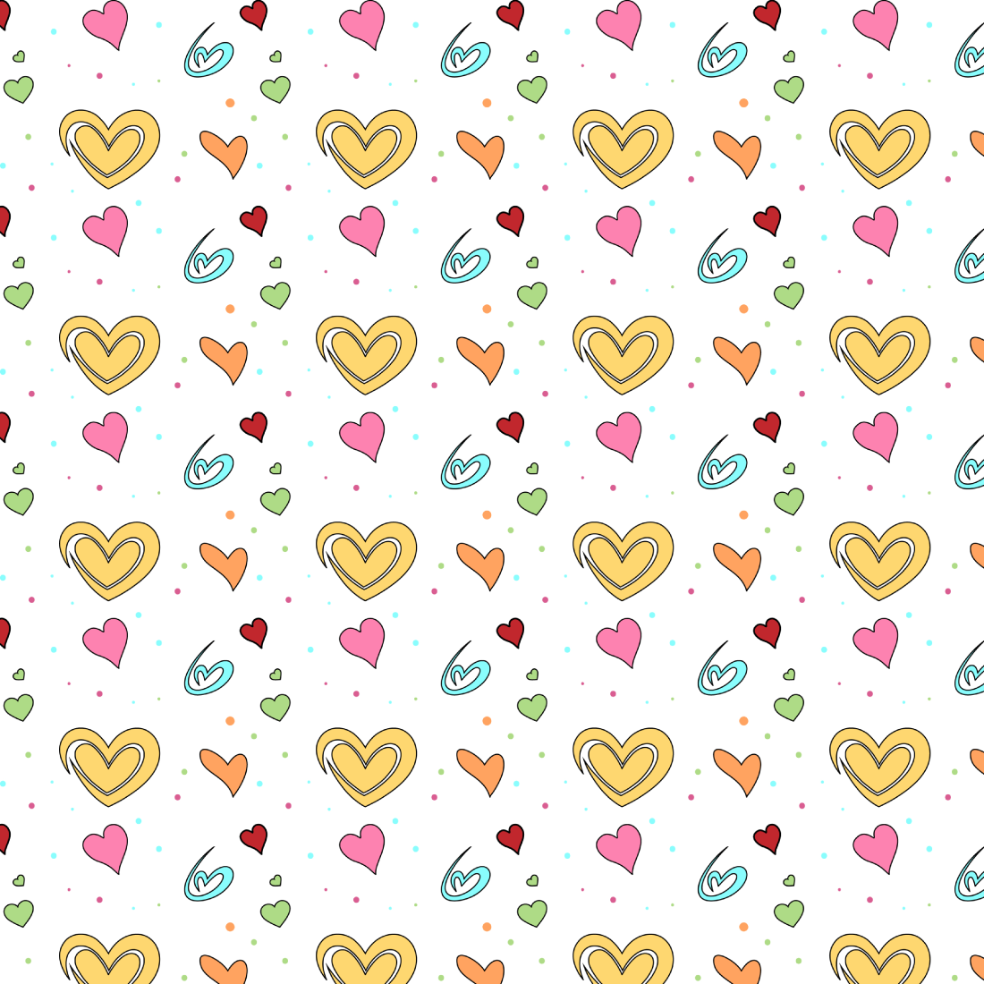 vector pattern with hand drawn hearts preview image.