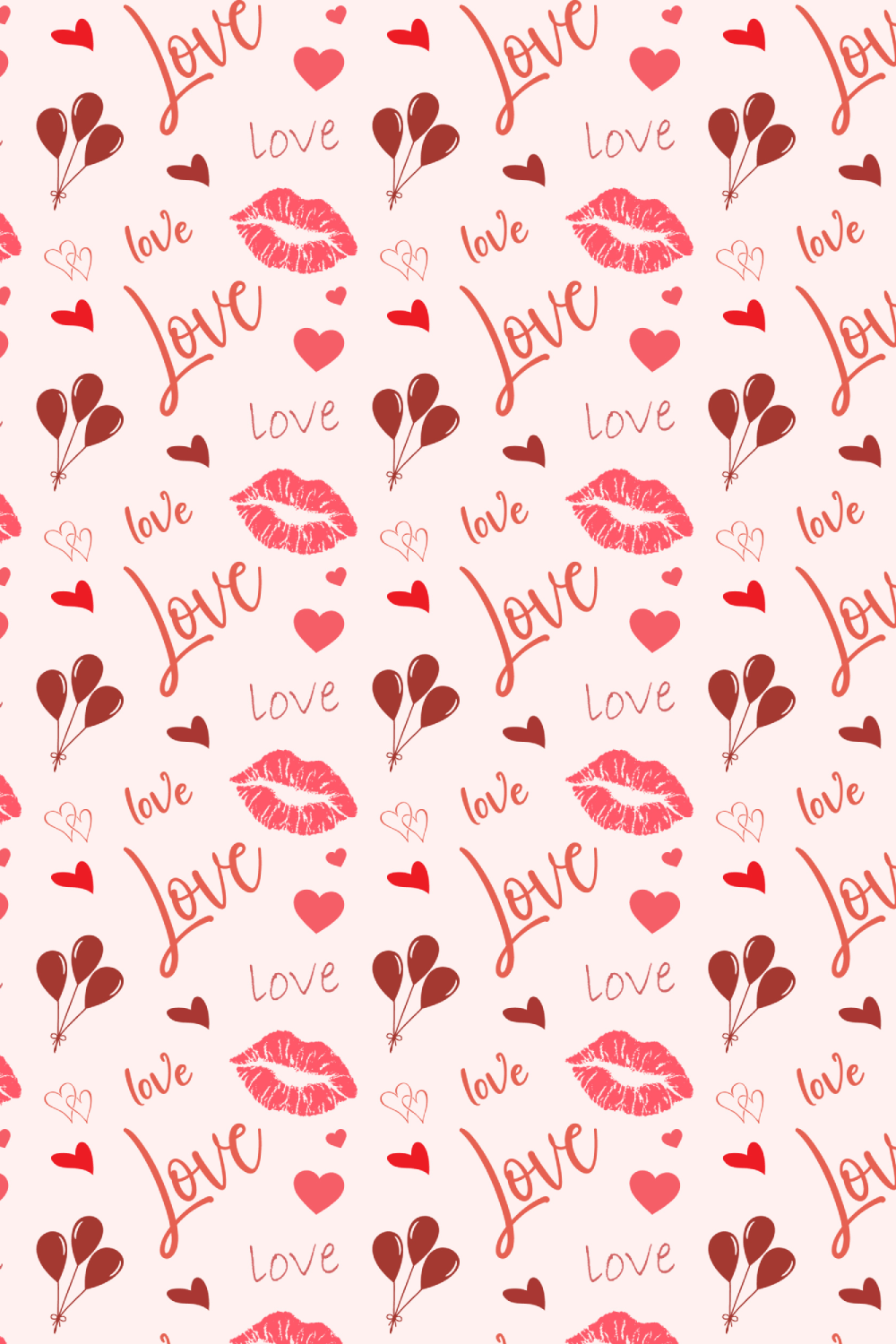 Vector seamless doodle heart and love word pattern pinterest preview image.
