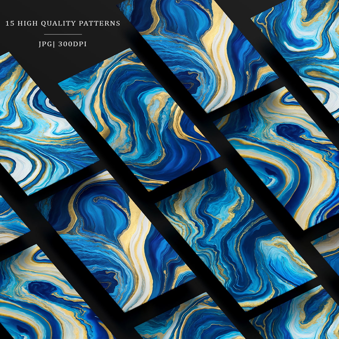 Dark Blue Gold Marble Textures preview image.