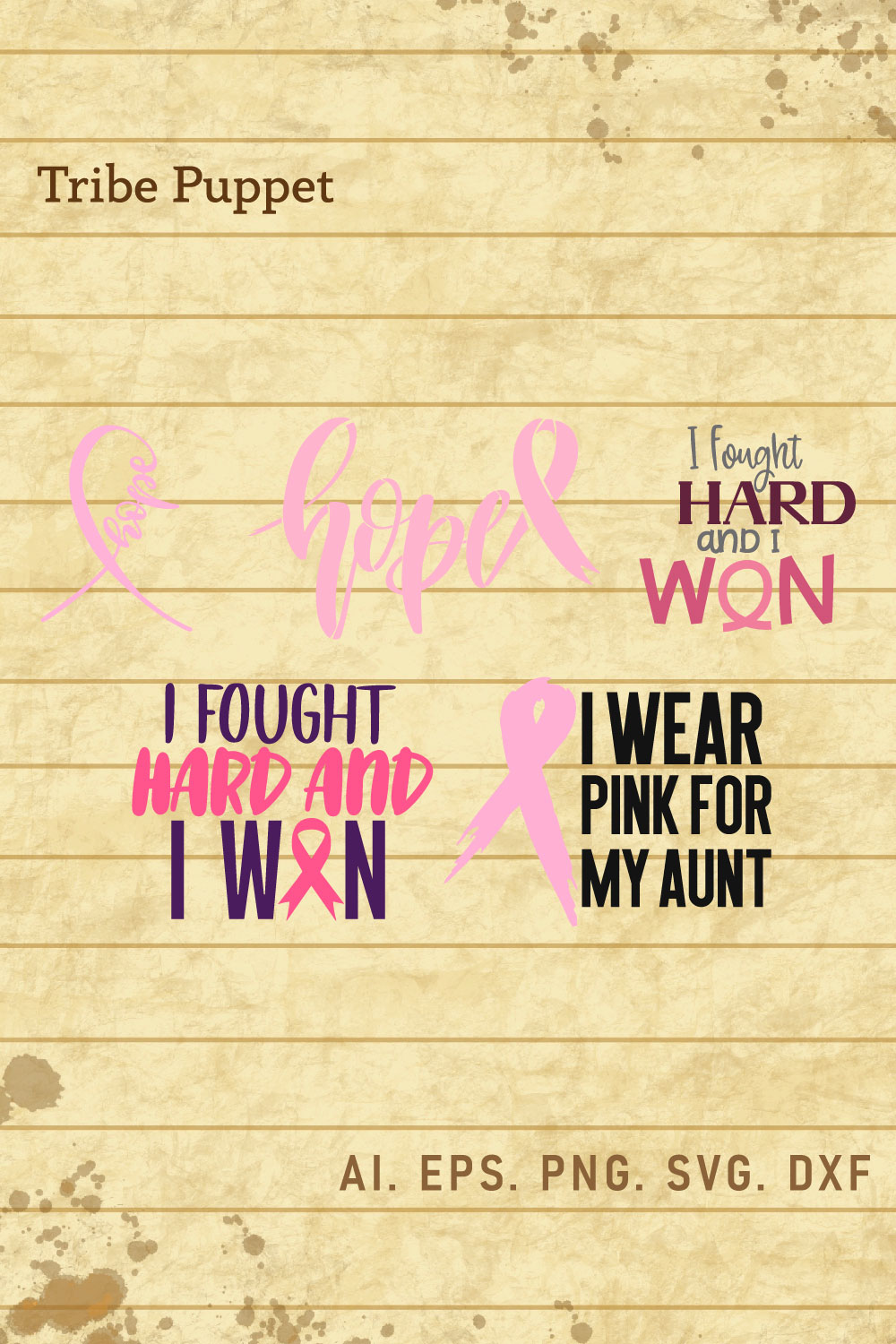 Breast Cancer Typo Bundle pinterest preview image.
