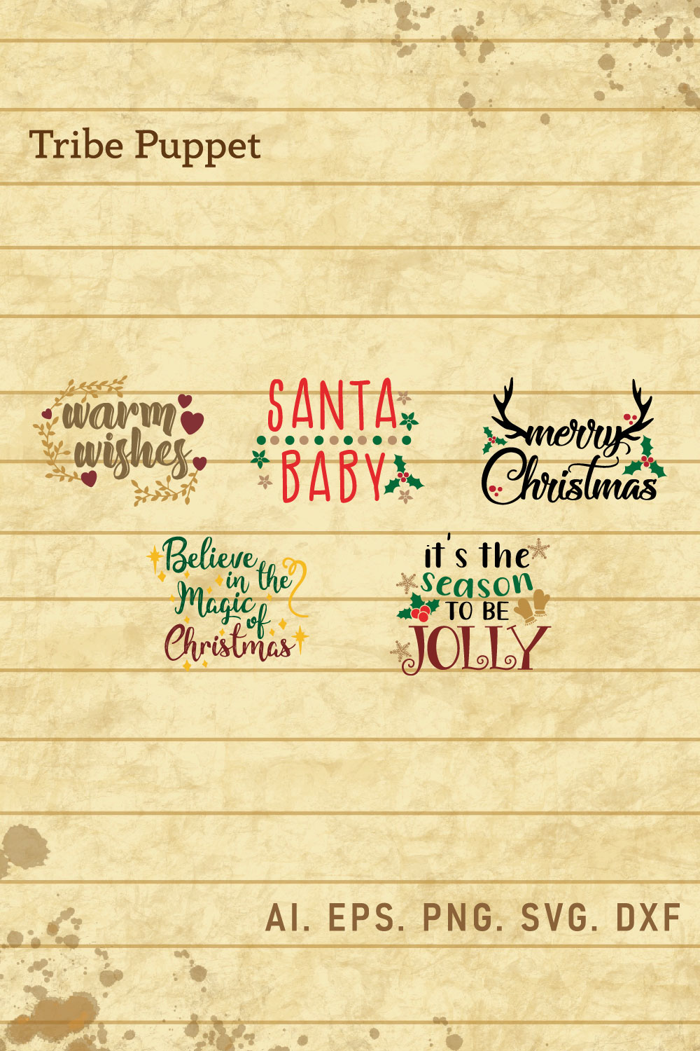 Christmas Typography bundle pinterest preview image.