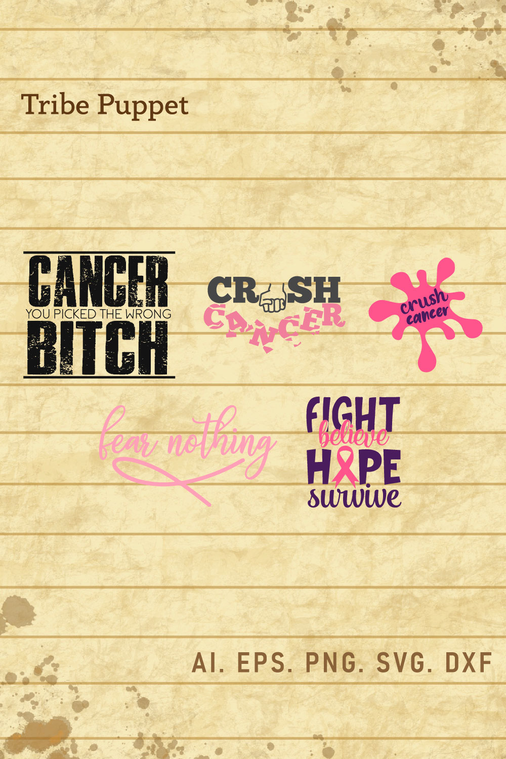 Breast Cancer Typo Bundle pinterest preview image.