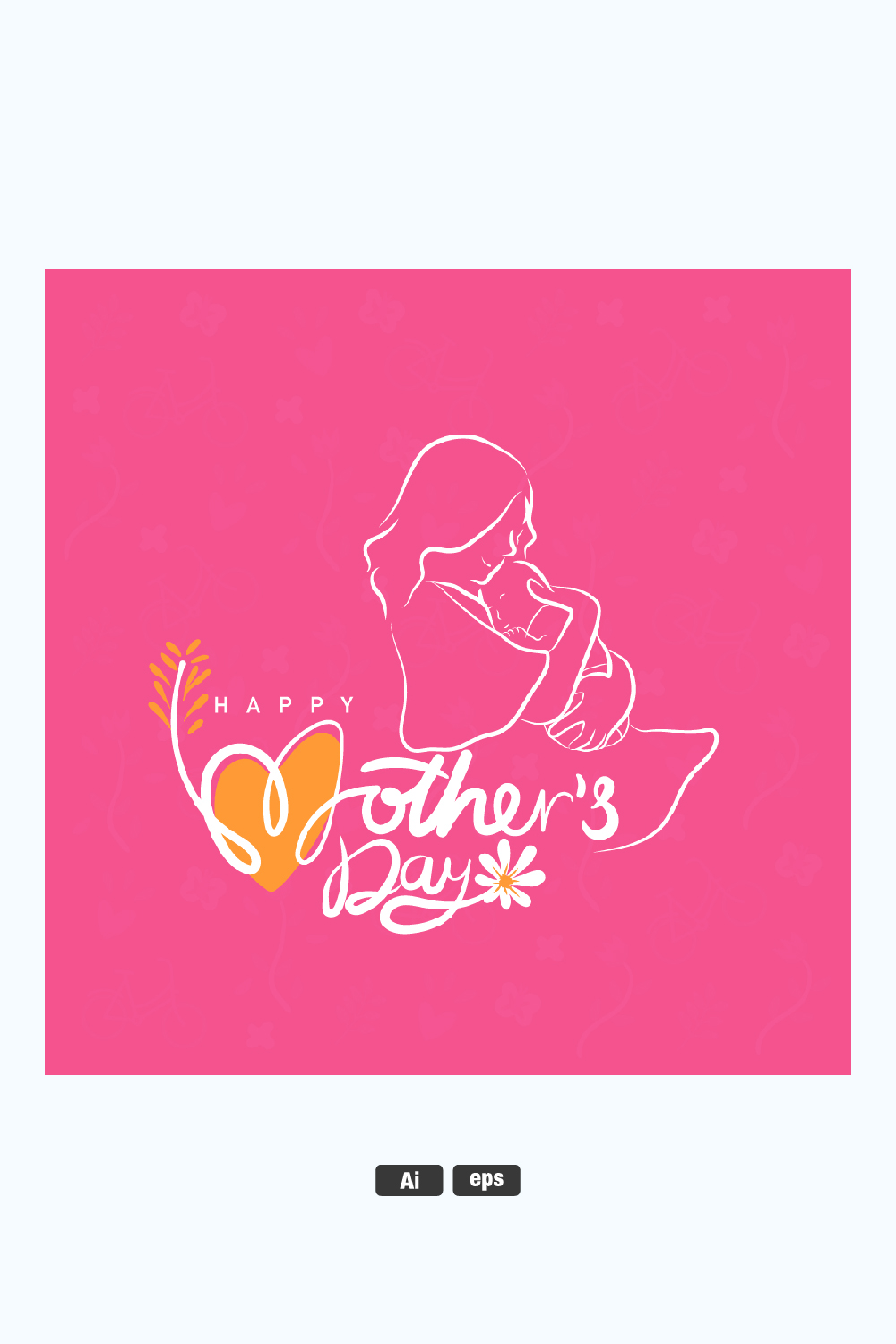 Mother’s day Social media banner Vector banner and flying pink hearts Symbols of love pinterest preview image.
