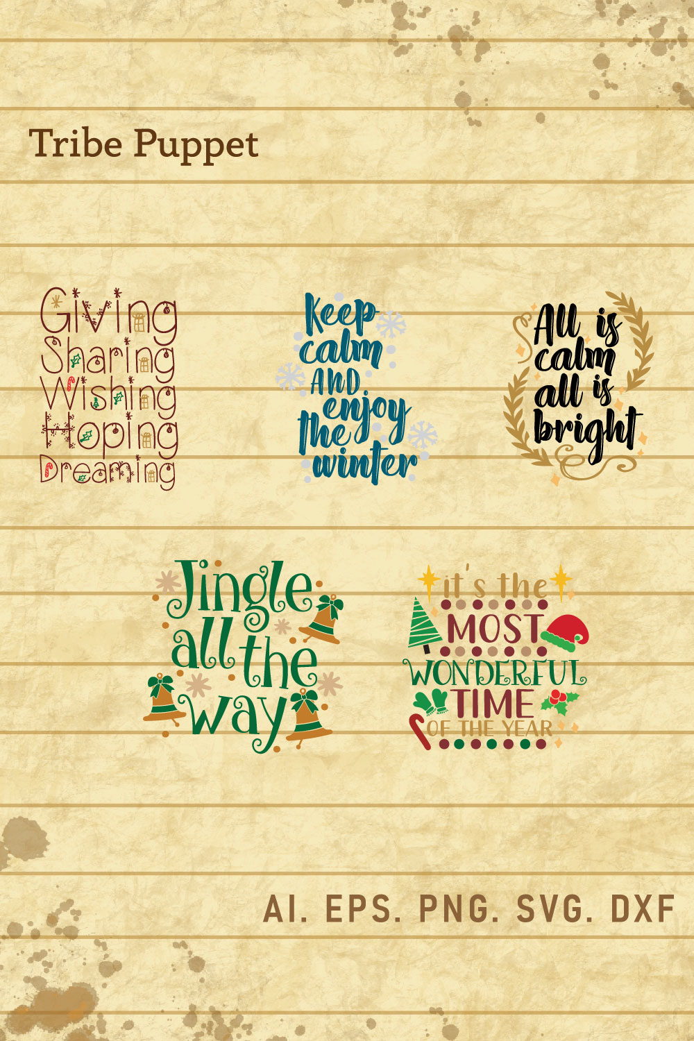 Christmas Typography bundle pinterest preview image.