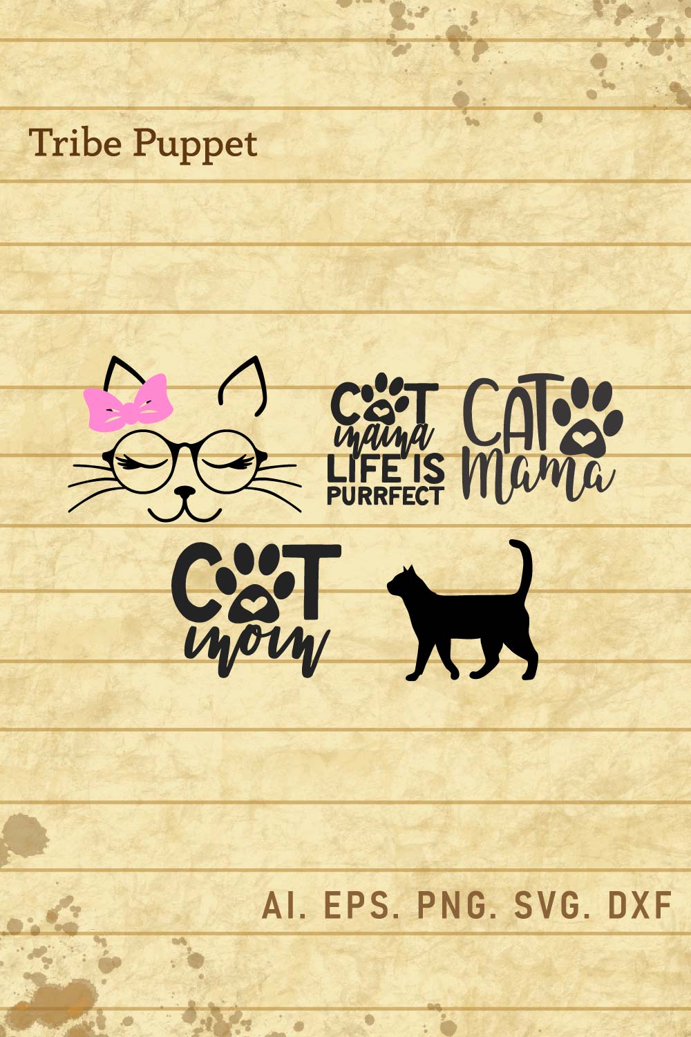 Cat Typography Vector pinterest preview image.