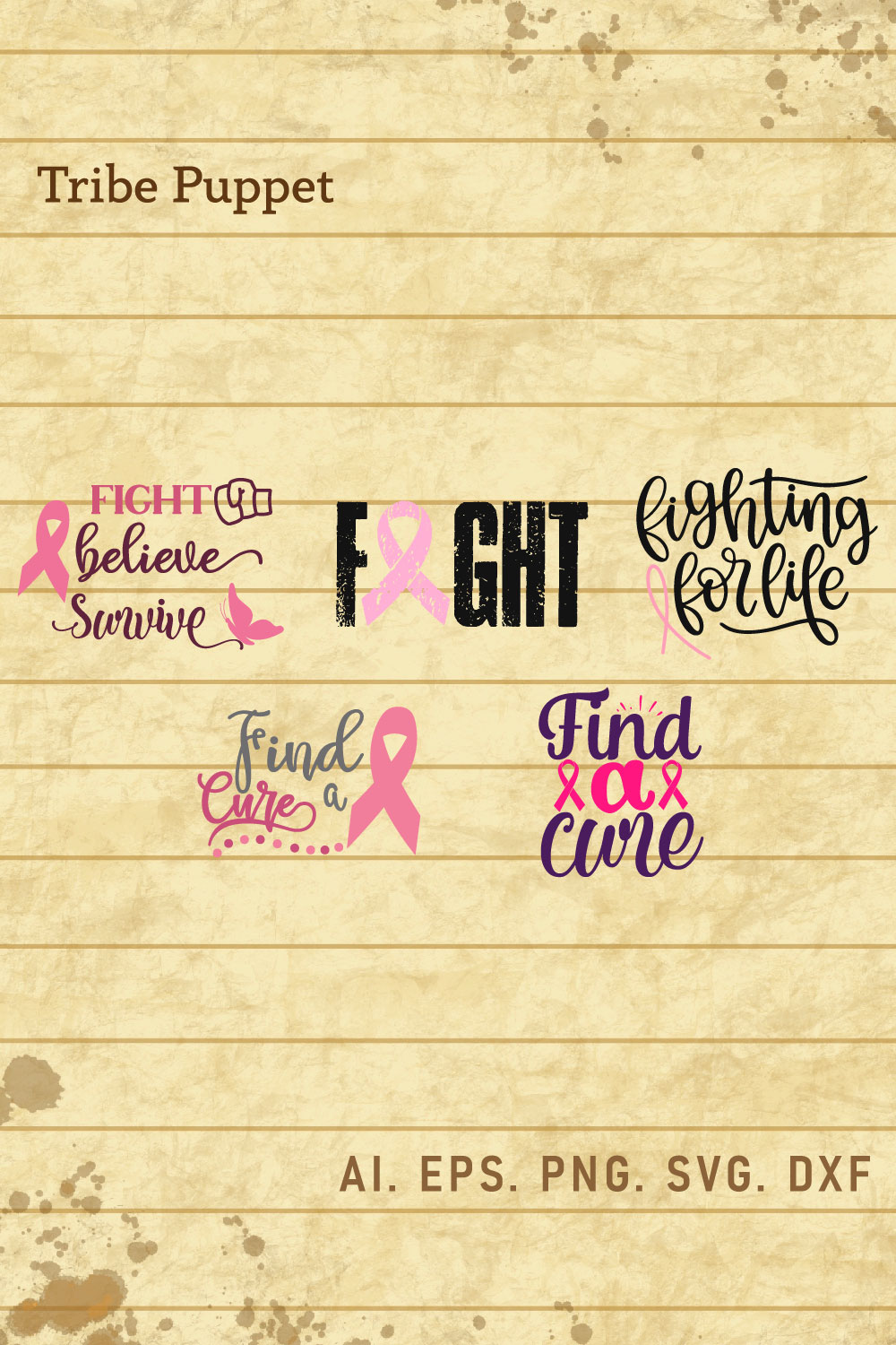 Breast Cancer Typo Bundle pinterest preview image.