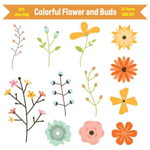 Colorful Flower and Buds Clipart cover image.