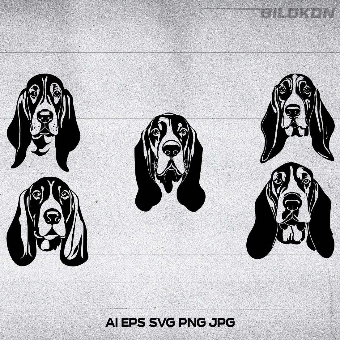 Basset hound dog head, SVG, Vector, Illustration, SVG Bundle cover image.