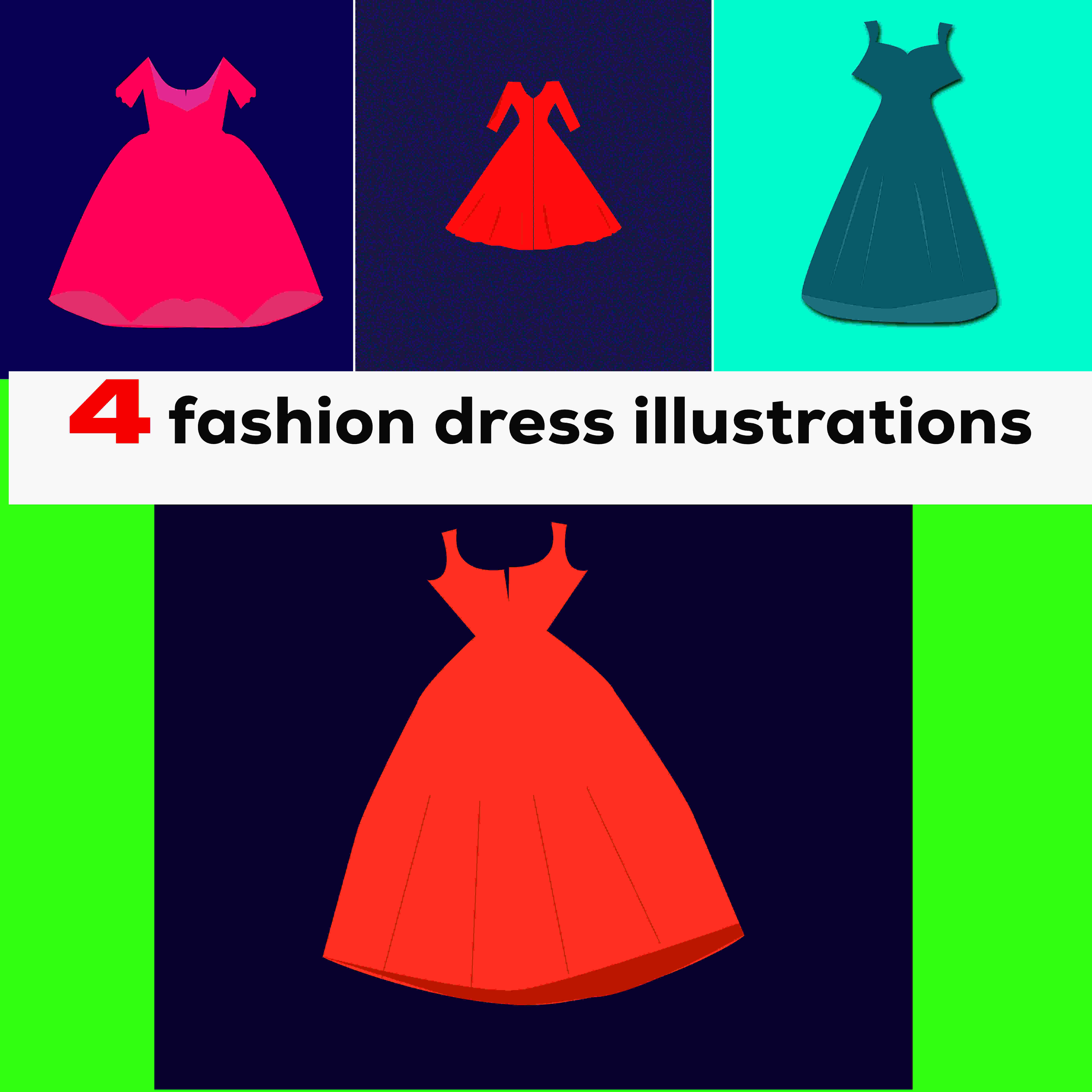 4 HIGH QUALITY VECTOR FASHION DRESS ILLUSTRATIONS cover image.