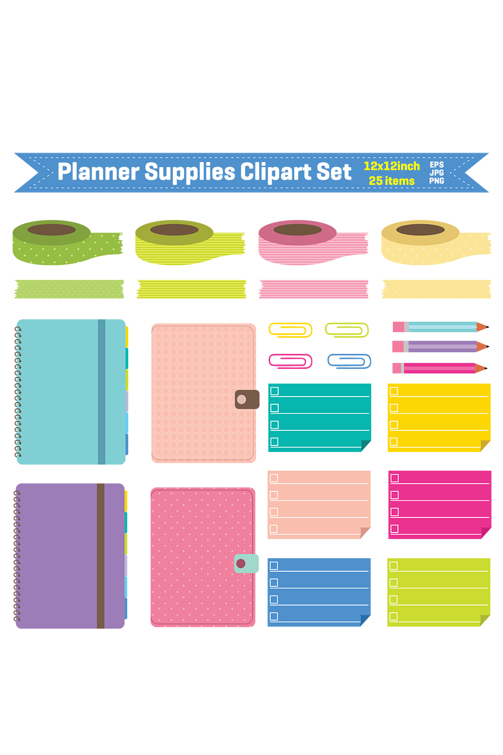 Planner Supplies Clipart Set pinterest preview image.