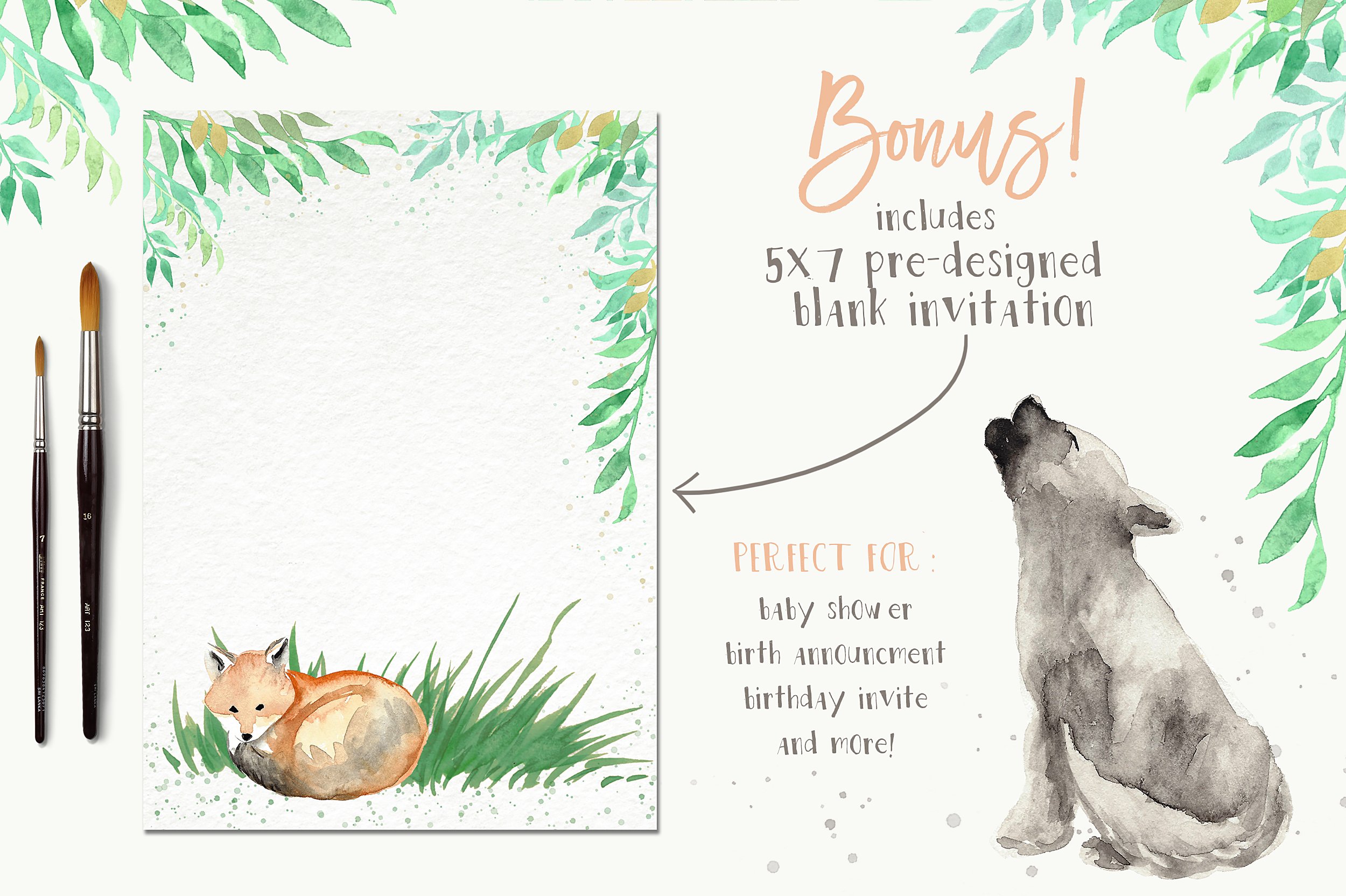 Watercolor Clip Art - Forest Animals preview image.