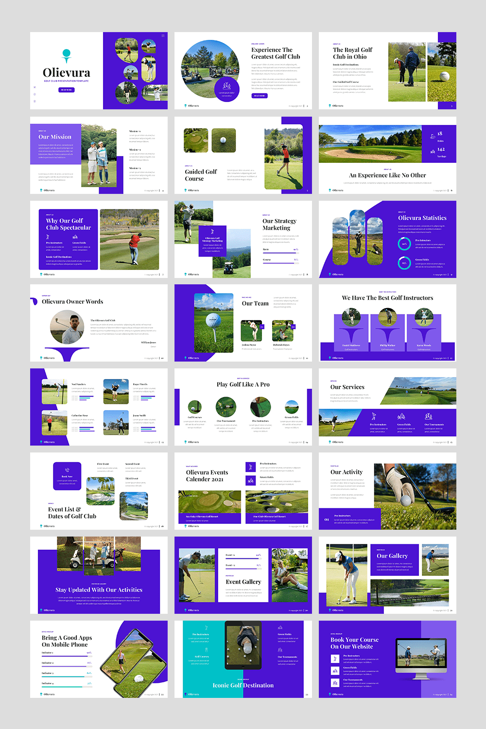 Olievura - Golf Club & Sport Google Slides Template pinterest preview image.