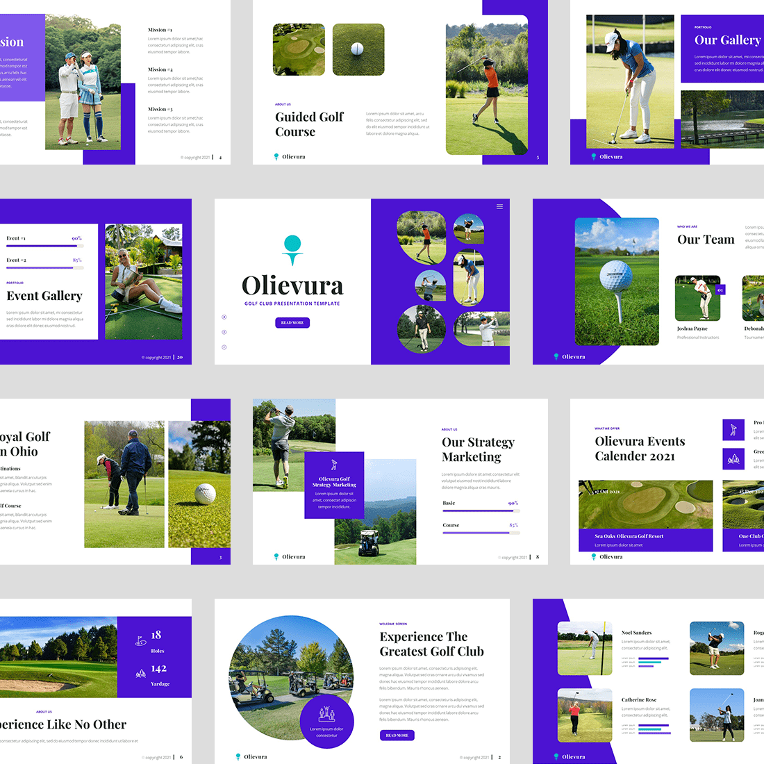 Olievura - Golf Club & Sport Google Slides Template preview image.