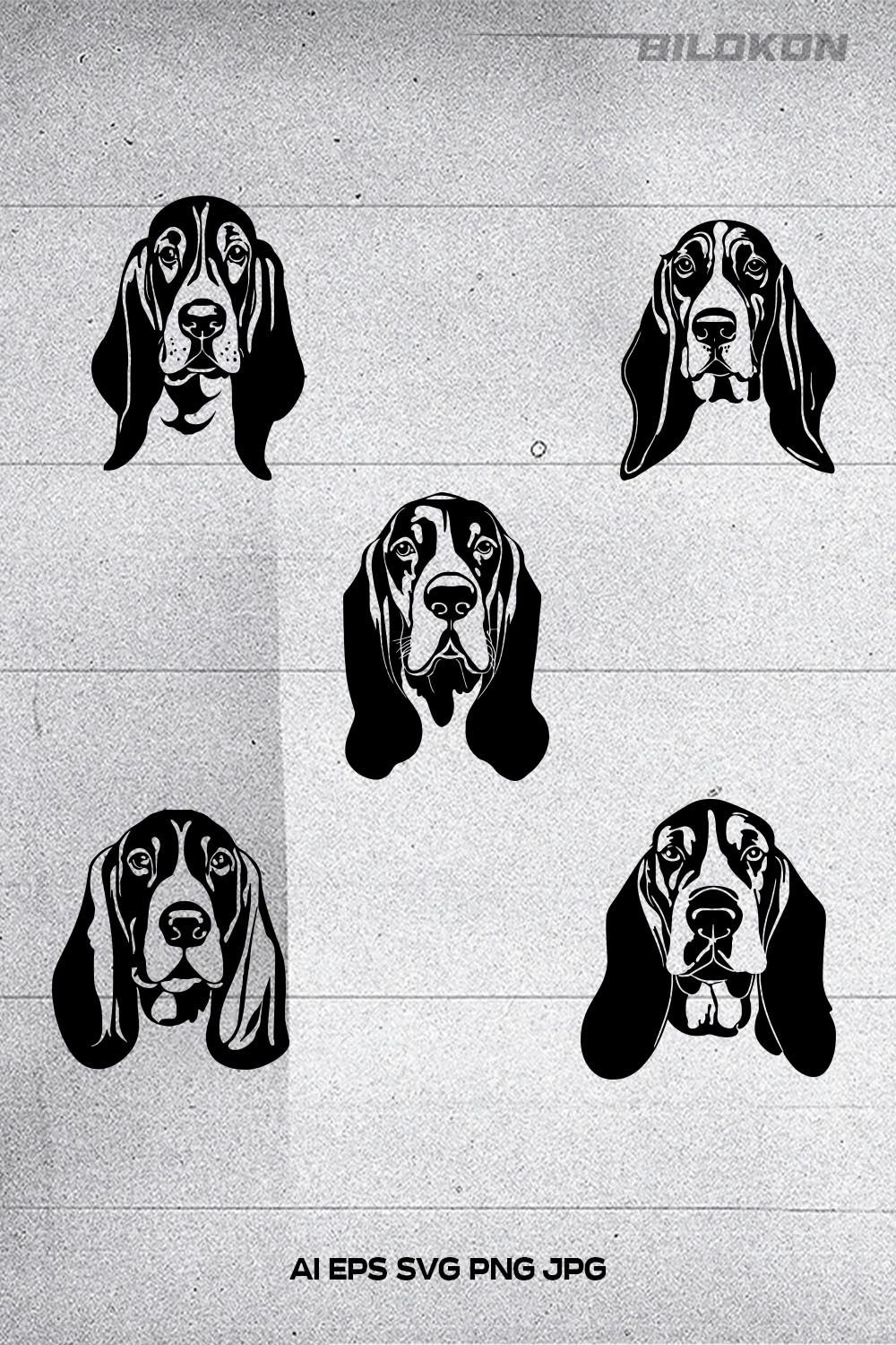 Basset hound dog head, SVG, Vector, Illustration, SVG Bundle pinterest preview image.