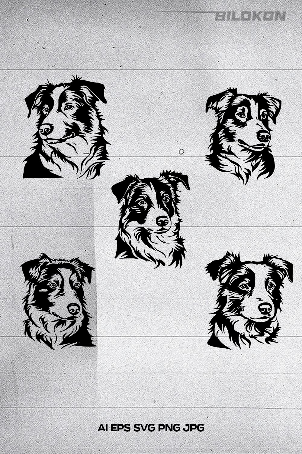Border collie dog head, Vector, Illustration, SVG BUNDLE pinterest preview image.