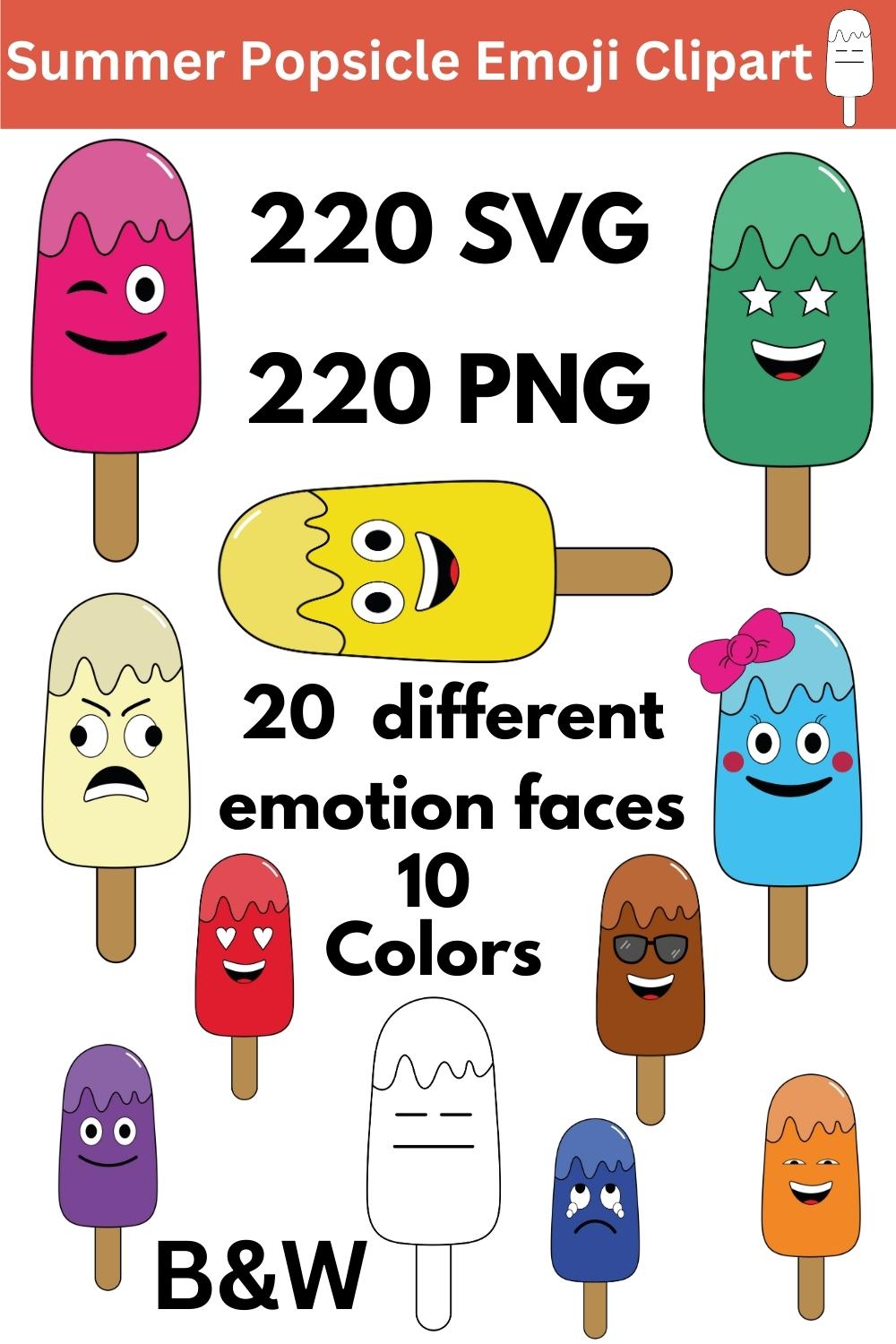 Popsicle Faces Emoji Emotions Clipart - 220 SVG and PNG only $7 pinterest preview image.