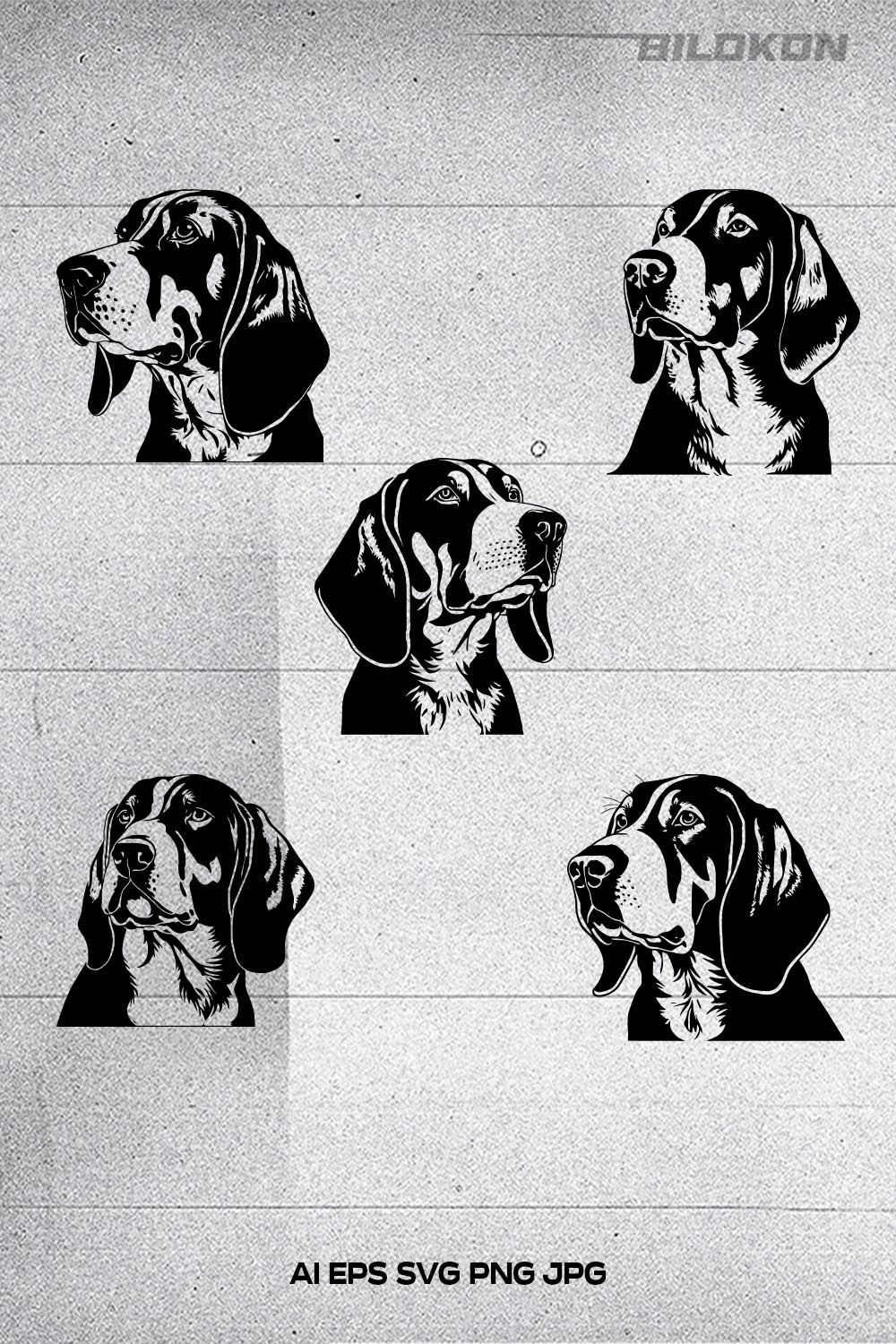 COONHOUND dog head, SVG, Vector, Illustration, SVG Bundle pinterest preview image.