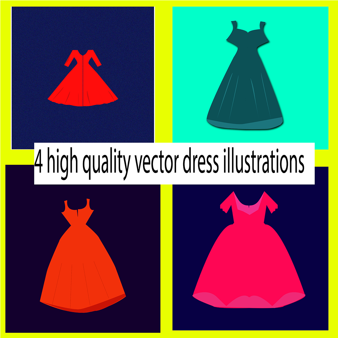 4 HIGH QUALITY VECTOR FASHION DRESS ILLUSTRATIONS preview image.