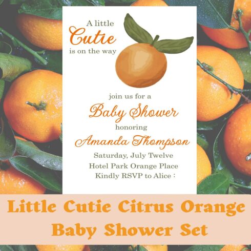 Little Cutie Citrus Orange Baby Shower Invitation Set cover image.
