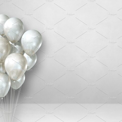 Balloons bunch on a white wall background. Horizontal banner. cover image.