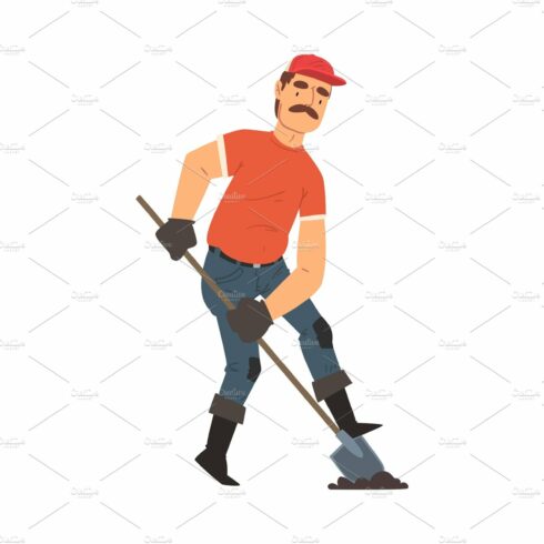 Man Gardener Digging with Shovel cover image.