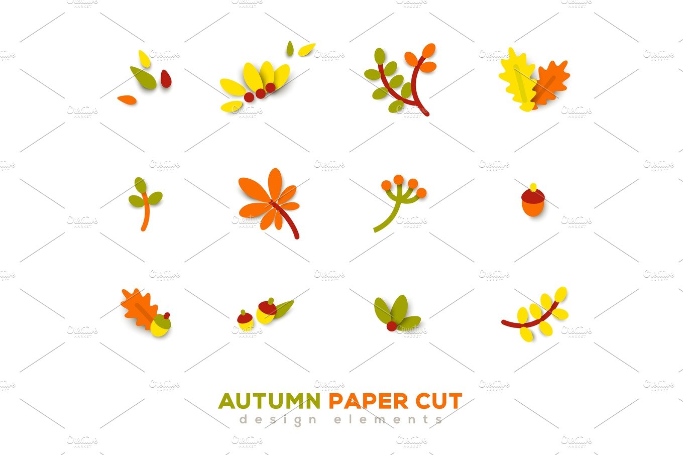 Autumn cute paper cut design elements. cover image.