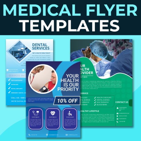 3 Healthcare Flyer Templates cover image.