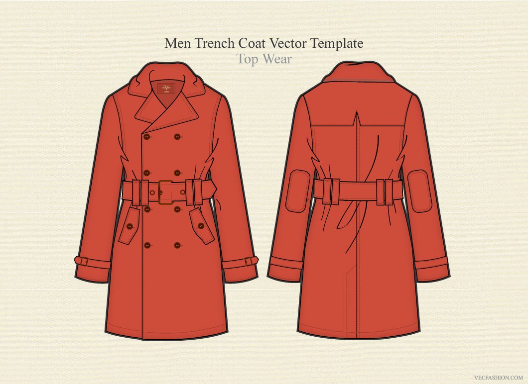Men Trench Coat Vector Template preview image.