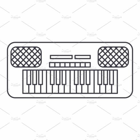 synthesizer vector line icon, sign, illustration on background, editable st... cover image.