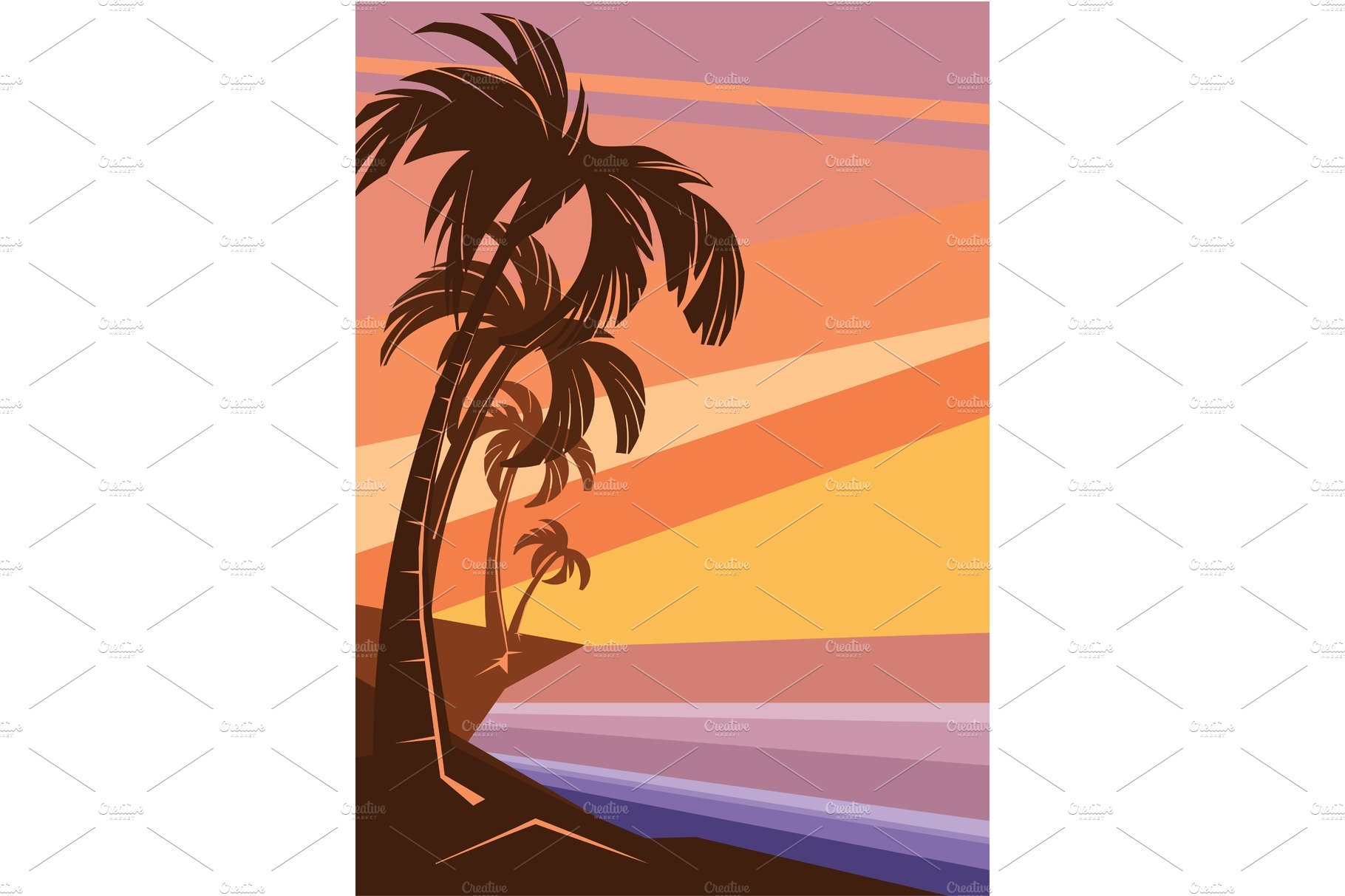 fantasy tropic ocean cost sunset with palm cover image.