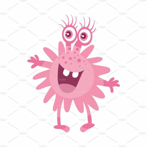 Cartoon Pink Microorganism. Funny cover image.
