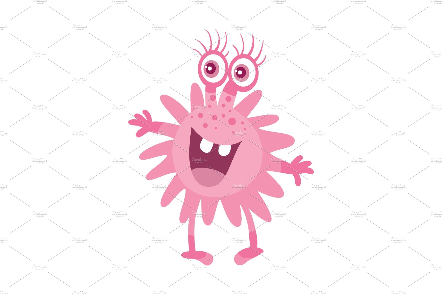 Cartoon Pink Microorganism. Funny cover image.
