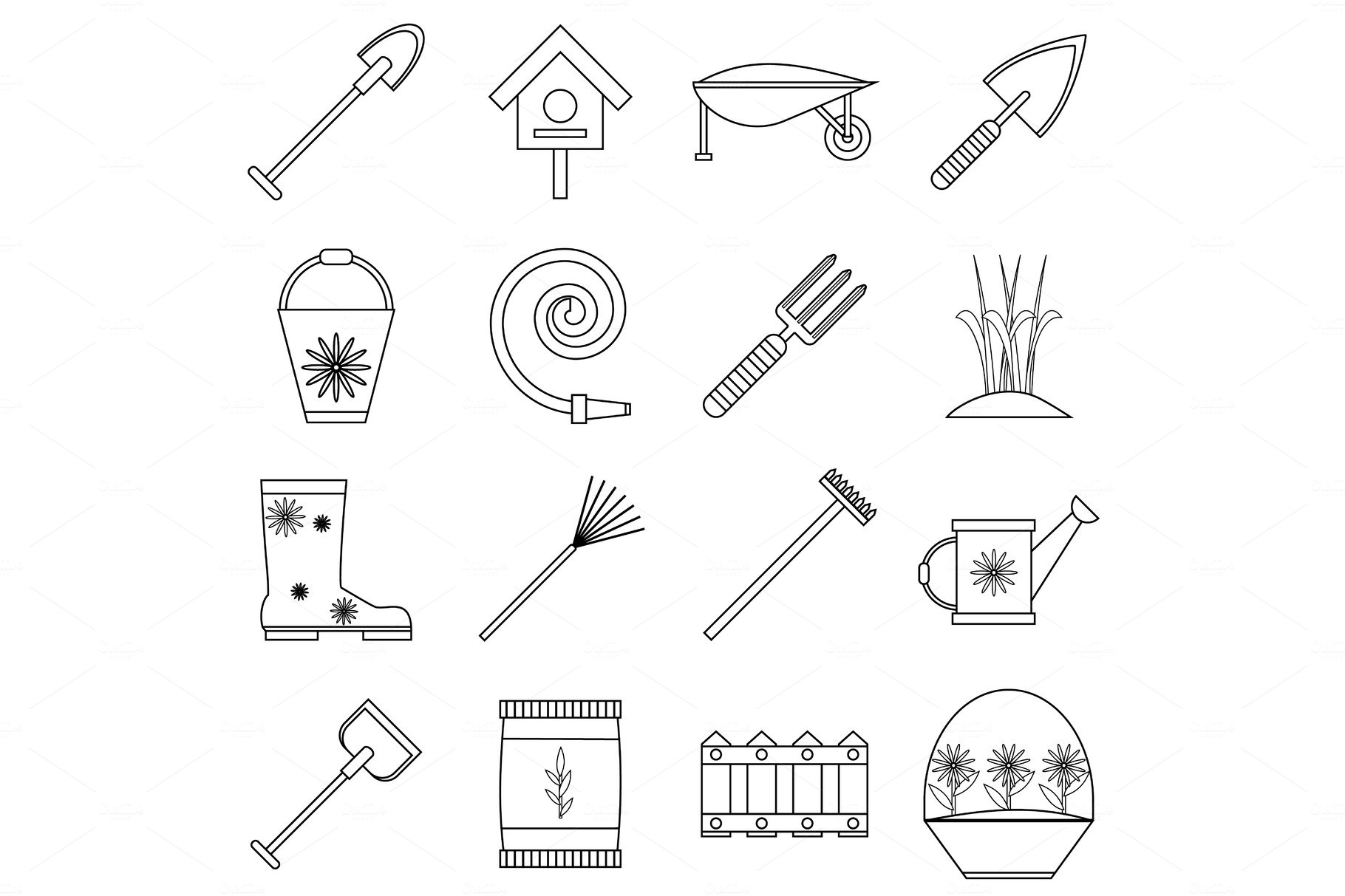 Gardener tools icons set, outline cover image.