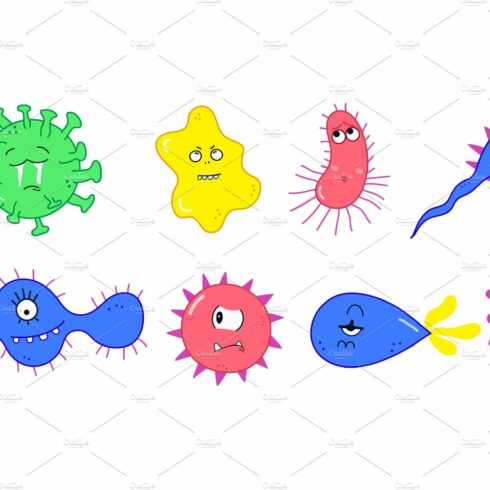 Cartoon cute microbes vector cover image.