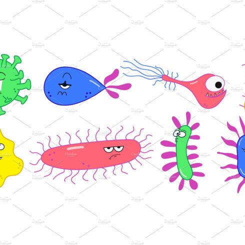 Cartoon cute microbes vector illustr cover image.