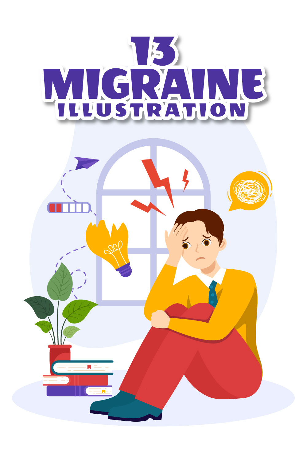 13 Migraine Vector Illustration pinterest preview image.
