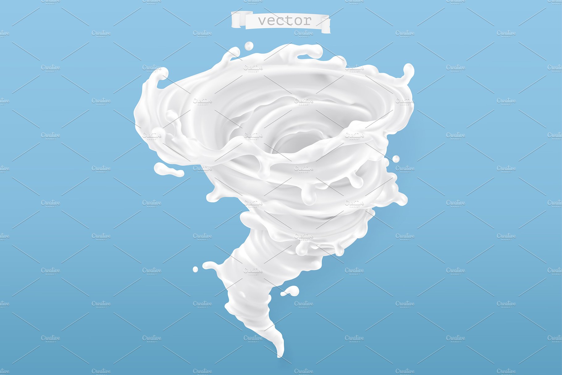 Milk tornado, yogurt splash, vector cover image.