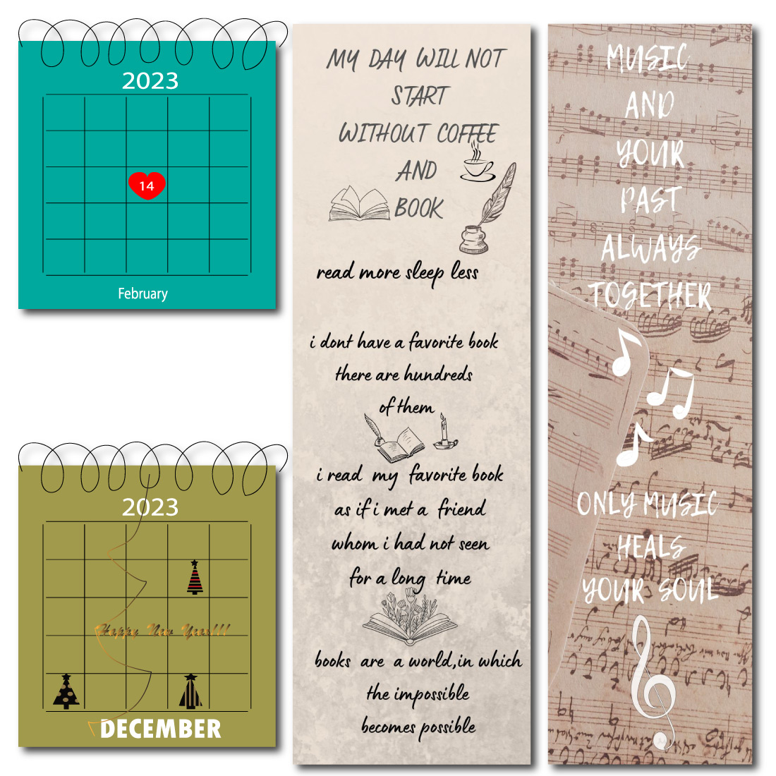 Mini calendar Two bookmarks for books preview image.