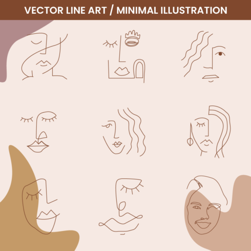 9 FACE LINE DRAWING | LINE ART | MINIMAL ILLUSTRATIONS cover image.
