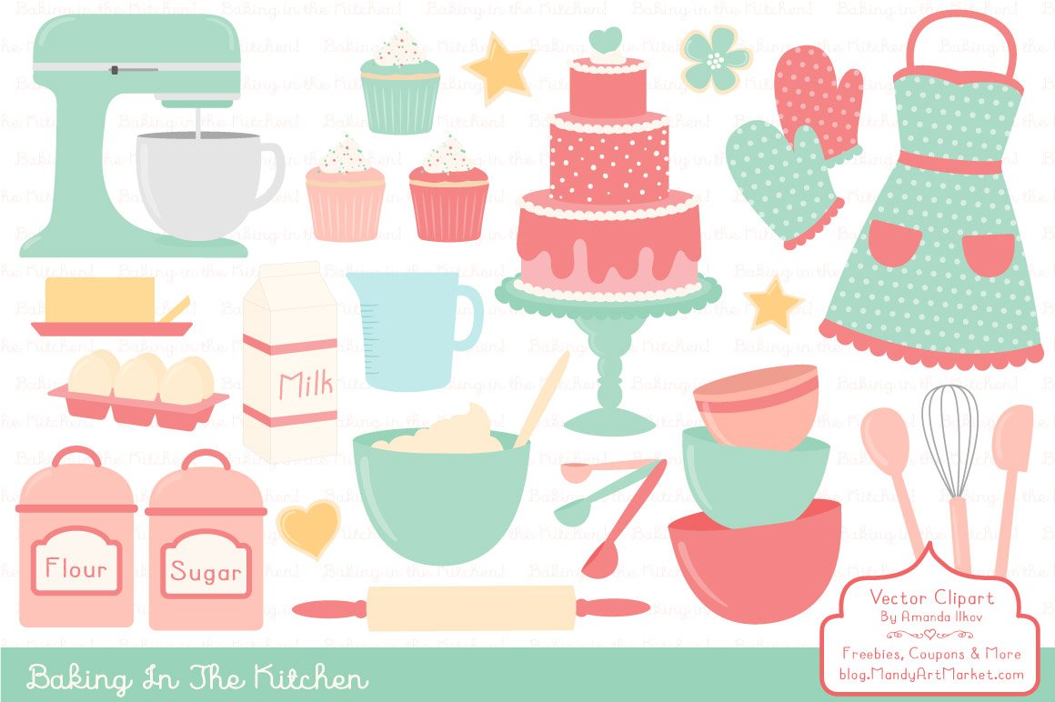 Mint & Coral Baking Clipart cover image.