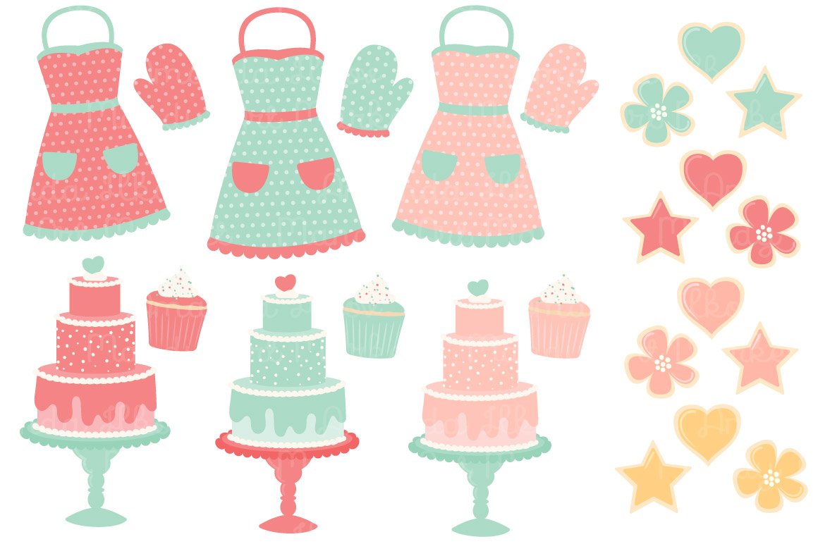 Mint & Coral Baking Clipart preview image.