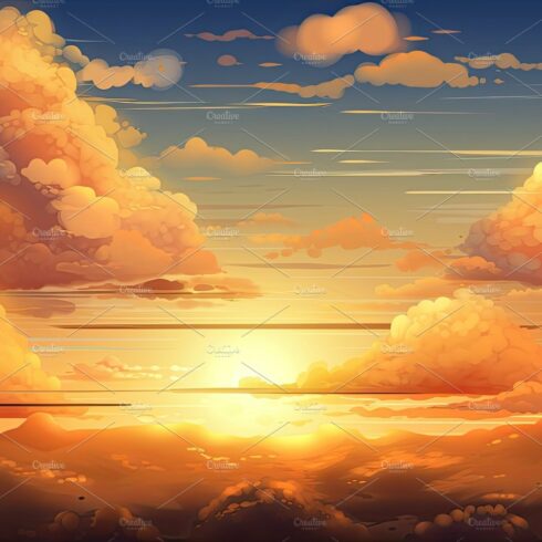 Illustrated sky with clouds, sun, stars, and sunrise or sunset. cover image.