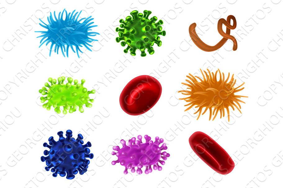 Virus Bacteria Germs Blood Cells Set cover image.